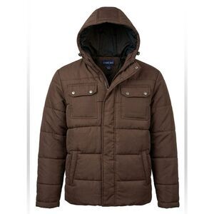 Cherokee Brown Hooded Men's Puffer Coat